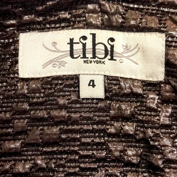 β¨Tibiβ¨ EUC Bronze Brown Metallic Jacquard Mini Skirt Size 4 Small Office Chic - Picture 6 of 14